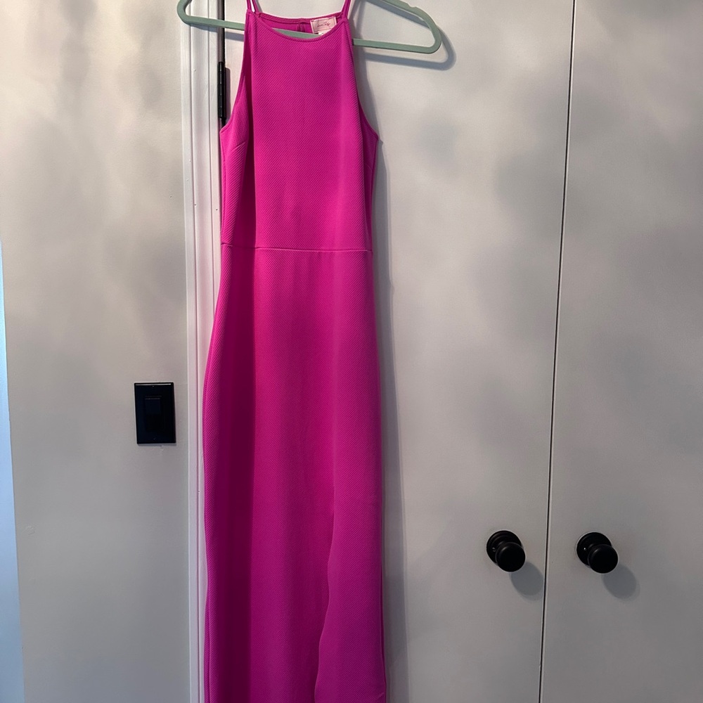 Love…ady Bright Pink Maxi Summer Dress with slide slit